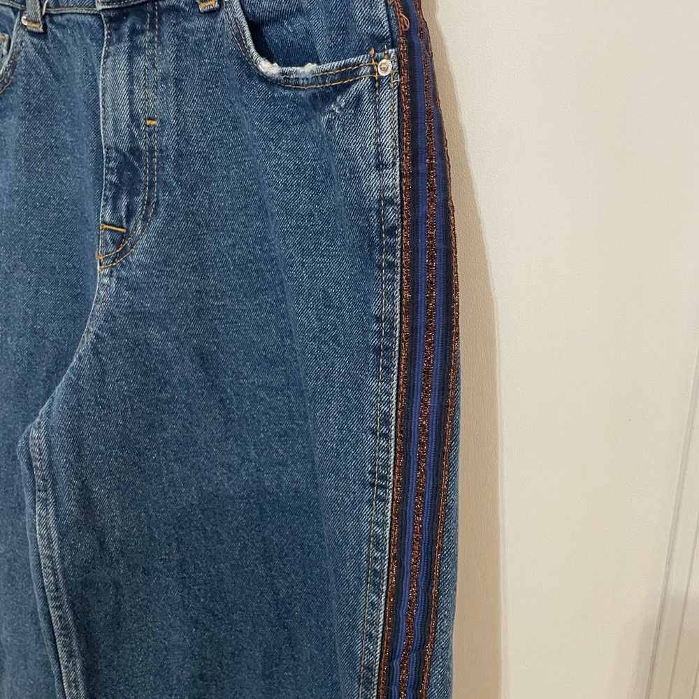 Zara Wide Leg Cropped High Waisted Dark Wash Slit Side Jeans Size 2 - Picture 2 of 7
